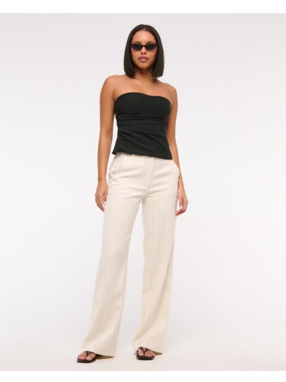Abercrombie Sloane Wide-Leg Pinstripe Pants in Cream